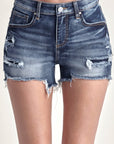 RISEN Mid Rise Raw Hem Denim Shorts