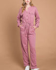 Culture Code Full Size Button Up Drawstring Waist Straight Jumpsuit