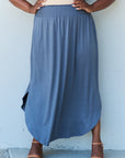 Doublju Comfort Princess High Waist Scoop Hem Maxi Skirt in Dusty Blue - Online Only