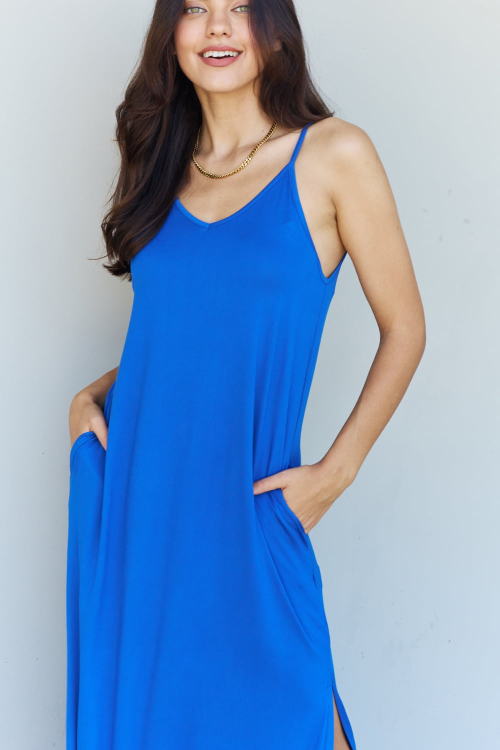 Ninexis Good Energy Cami Side Slit Maxi Dress in Royal Blue - Online Only