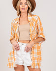 SAGE + FIG Plaid Button Up Side Slit Shirt