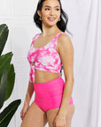 Marina West Swim Sanibel Crop Swim Top and Ruched Bottoms Set in Pink - Online Only