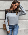 Lace Long Sleeve Round Neck Tee - Online Only