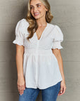 Culture Code Sweet Serenity  V-Neck Puff Sleeve Button Down Top - Online Only
