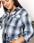 Double Take Plaid Dropped Shoulder Shirt