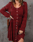 Double Take Full Size Plaid Round Neck Long Sleeve Magic Dress