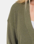 Zenana Button Up V-Neck Dropped Shoulder Cardigan