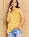 Doublju Talk To Me Full Size Striped Sleeveless V-Neck Top - Online Only