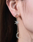 Inlaid Rhinestone Star and Moon Drop Earrings - Online Only