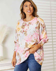 Double Take Floral Round Neck Three-Quarter Sleeve Top