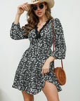 Printed Plunge Neck Flounce Sleeve Mini Dress - Online Only