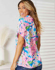 Double Take Floral Notched Neck Short Sleeve Top