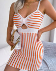 Striped Cutout Spaghetti Strap Knit Dress - Online Only
