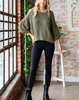 Veveret Round Neck Roll-Up Sweater