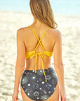Tie Back Crisscross Bikini and Printed Swim Bottoms Set - Online Only