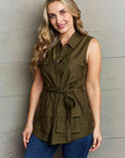 Ninexis Follow The Light Sleeveless Collared Button Down Top