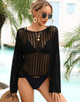 Long Sleeve Round Neck Openwork Cover-Up