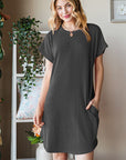 Heimish Full Size Ribbed Round Neck Short Sleeve Tee Dress