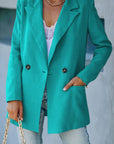 Double-Breasted Padded Shoulder Blazer with Pockets - Online Only