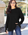 Basic Bae Full Size Ribbed Round Neck Long Sleeve Knit Top