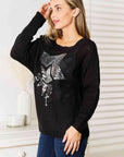 Double Take Sequin Graphic Dolman Sleeve Knit Top