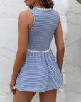 Striped Lace Trim Round Neck Tank - Online Only