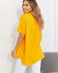Zenana Summer Breeze Gauze Short Sleeve Shirt in Mustard - Online Only