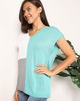 Double Take Color Block V-Neck Knit Top