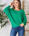 Zenana Full Size Round Neck Batwing Sleeve Blouse