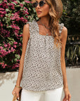 Ditsy Floral Ruffled Square Neck Sleeveless Tank - Online Only