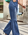 Buttoned Loose Fit Jeans with Pockets - Online Only