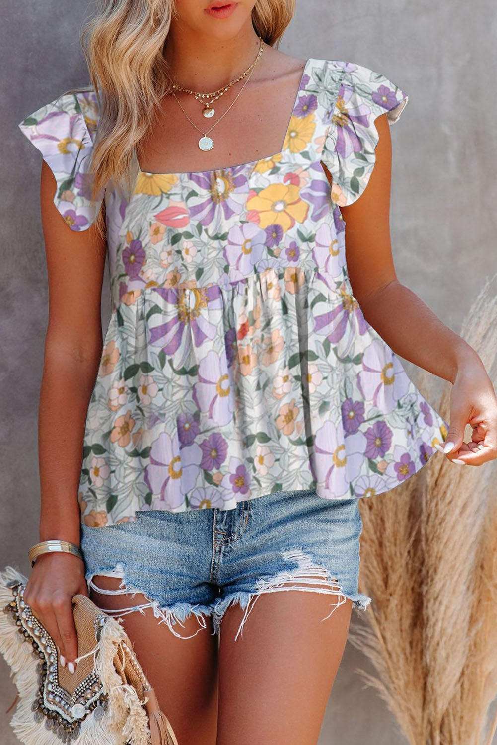 Floral Square Neck Babydoll Top - Online Only