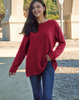 Basic Bae Full Size Ribbed Round Neck Long Sleeve Knit Top