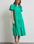 HEYSON Full Size Cotton Poplin Ruffled Tiered Midi Dress