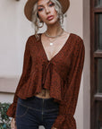 Cropped V-Neck Long Sleeve Blouse - Online Only