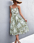 Floral Frill Trim Scoop Neck Spaghetti Strap Dress - Online Only
