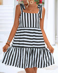 Striped Tie Shoulder Straight Neck Mini Dress - Online Only