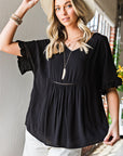 V-Neck Flounce Sleeve Babydoll Blouse - Online Only