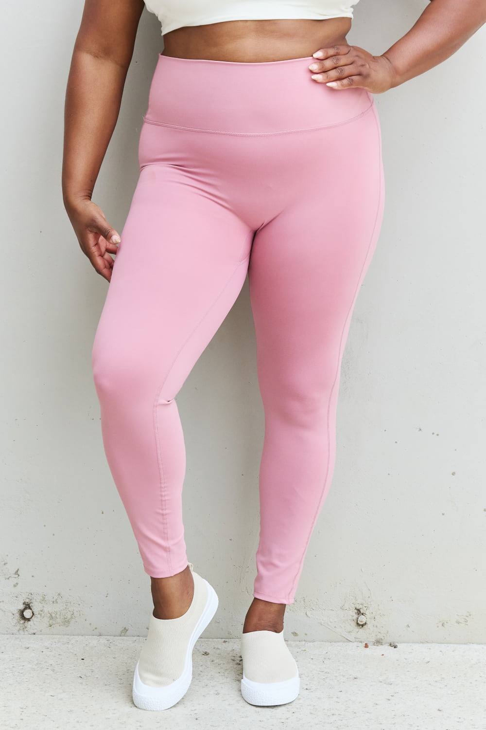 Zenana Fit For You High Waist Active Leggings in Light Rose - Online Only