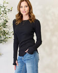 Culture Code Full Size Ribbed Round Neck Long Sleeve Top