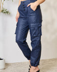 Kancan High Waist Faux Leather Cargo Joggers