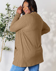 Basic Bae Full Size Ribbed Open Front Cardigan with Pockets