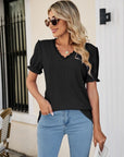 Eyelet Flounce Sleeve Scalloped V-Neck Top - Online Only