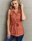 Ninexis Follow The Light Sleeveless Collared Button Down Top