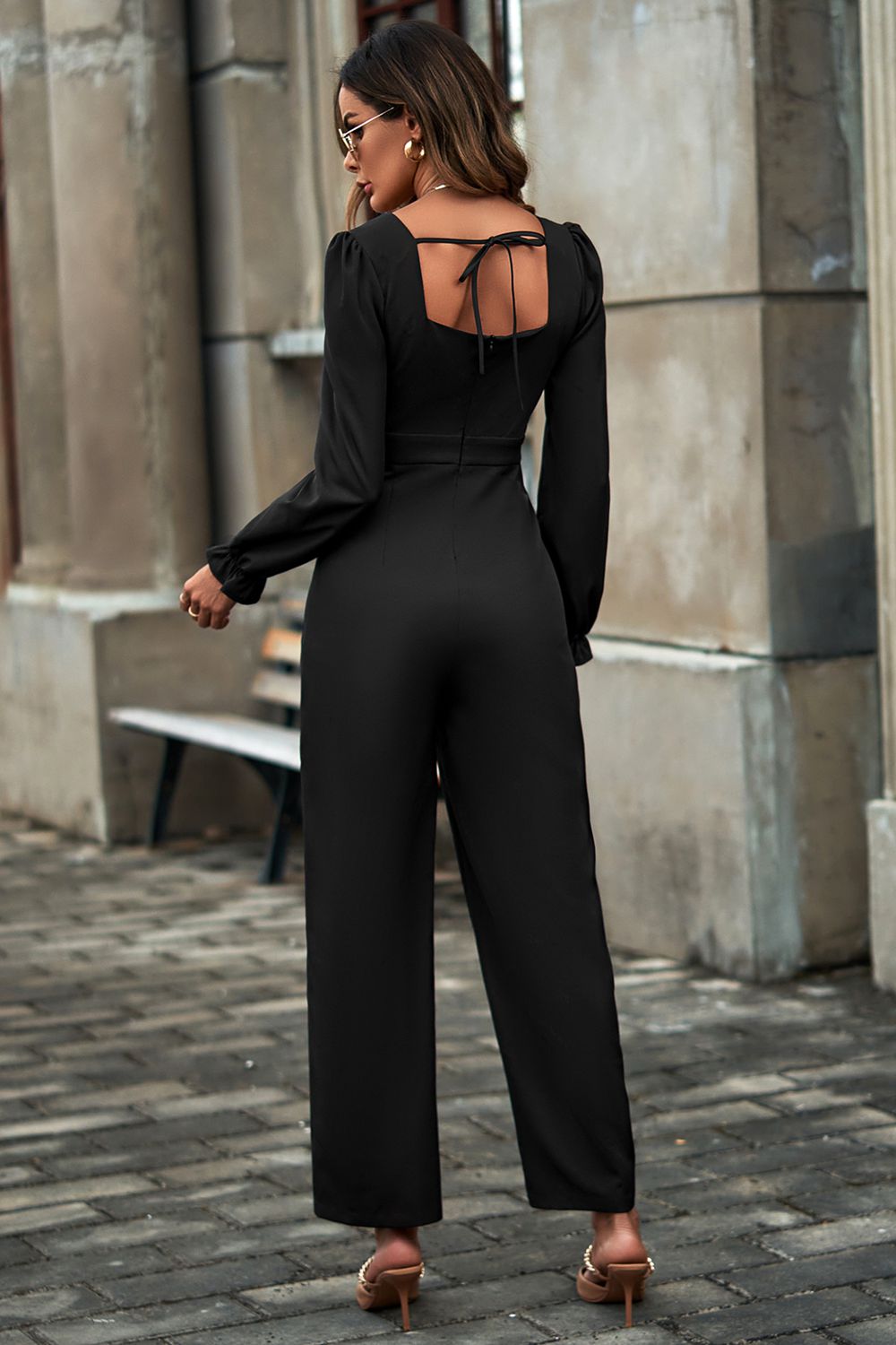 Sweetheart Neck Flounce Sleeve Jumpsuit - Online Only