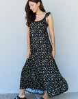 Doublju In The Garden Ruffle Floral Maxi Dress in  Black Yellow Floral - Online Only