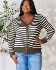 Zenana Full Size Striped Snap Down Cardigan