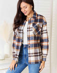 Double Take Plaid Button Front Shirt Jacket with Breast Pockets