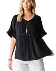 V-Neck Flounce Sleeve Babydoll Blouse - Online Only