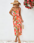 Printed Spaghetti Strap Front Slit Dress - Online Only